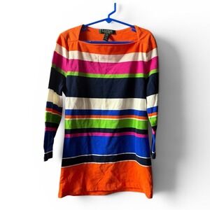 Lauren Ralph Lauren Petite Multicolor Striped Boat Neck Long Sleeve Top PXS